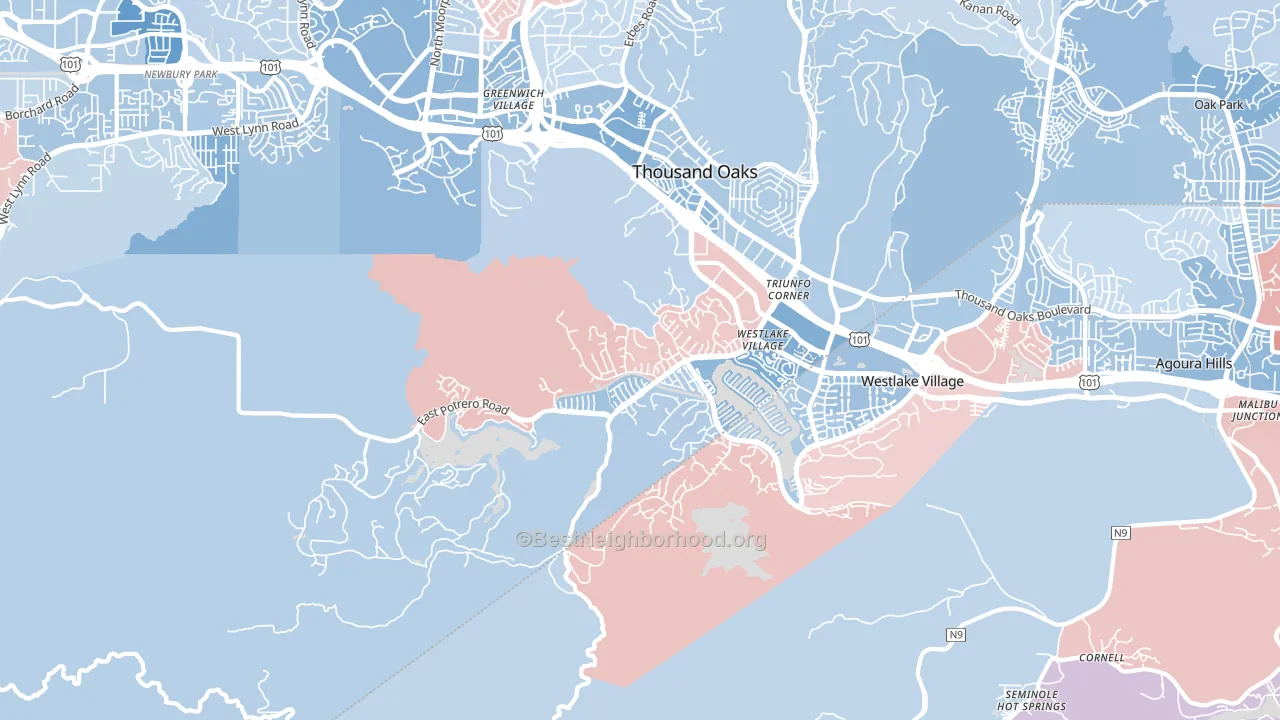 Westlake Village Area-Los Angeles, Westlake Village, CA block-group political-lean map