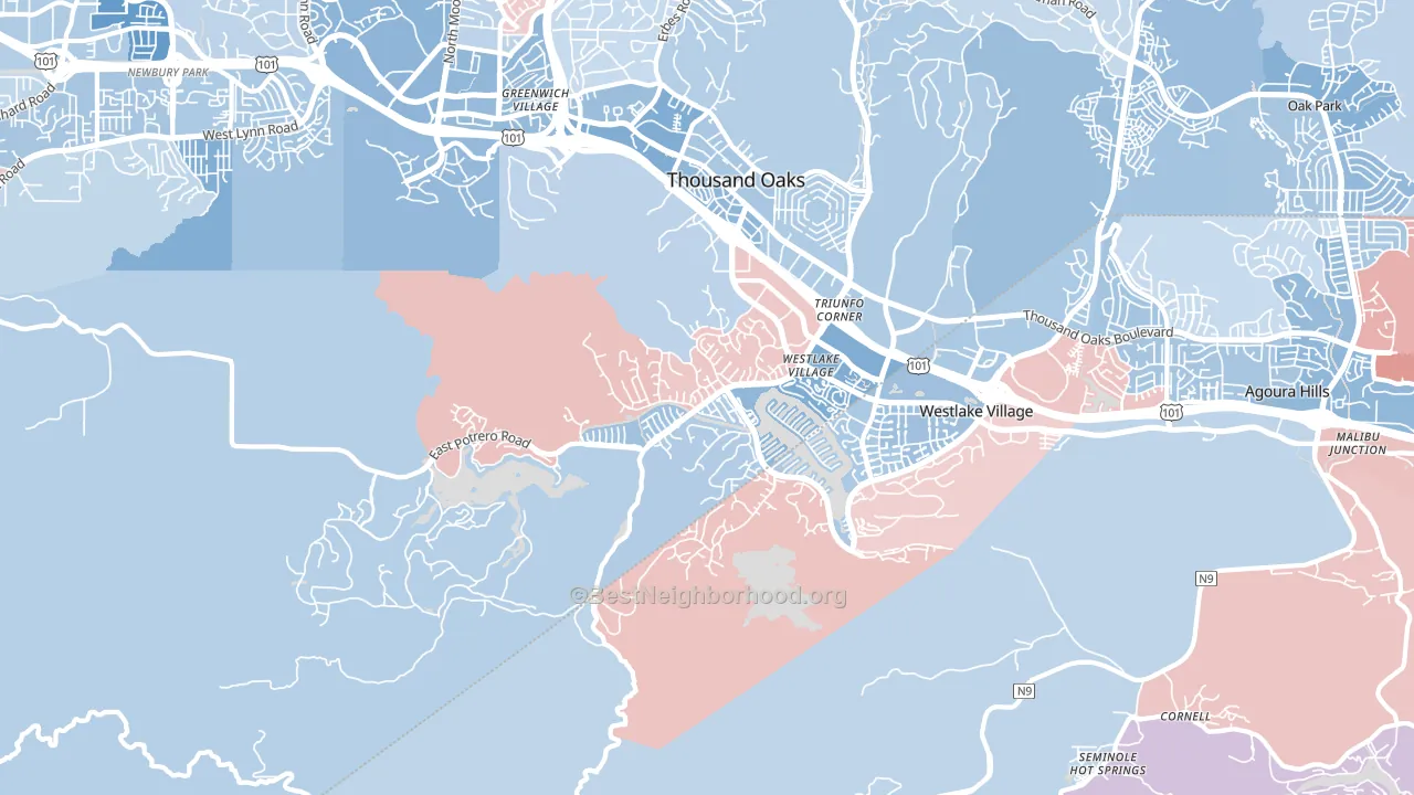 Westlake Village, CA block-group political-lean map