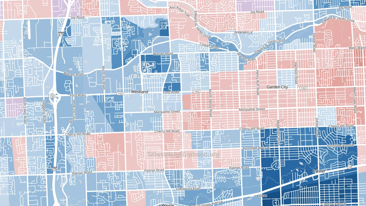 Westland, MI block-group political-lean map
