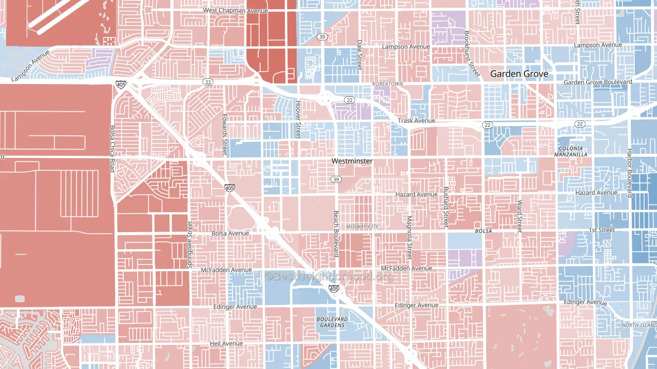 Westminster, CA block-group political-lean map