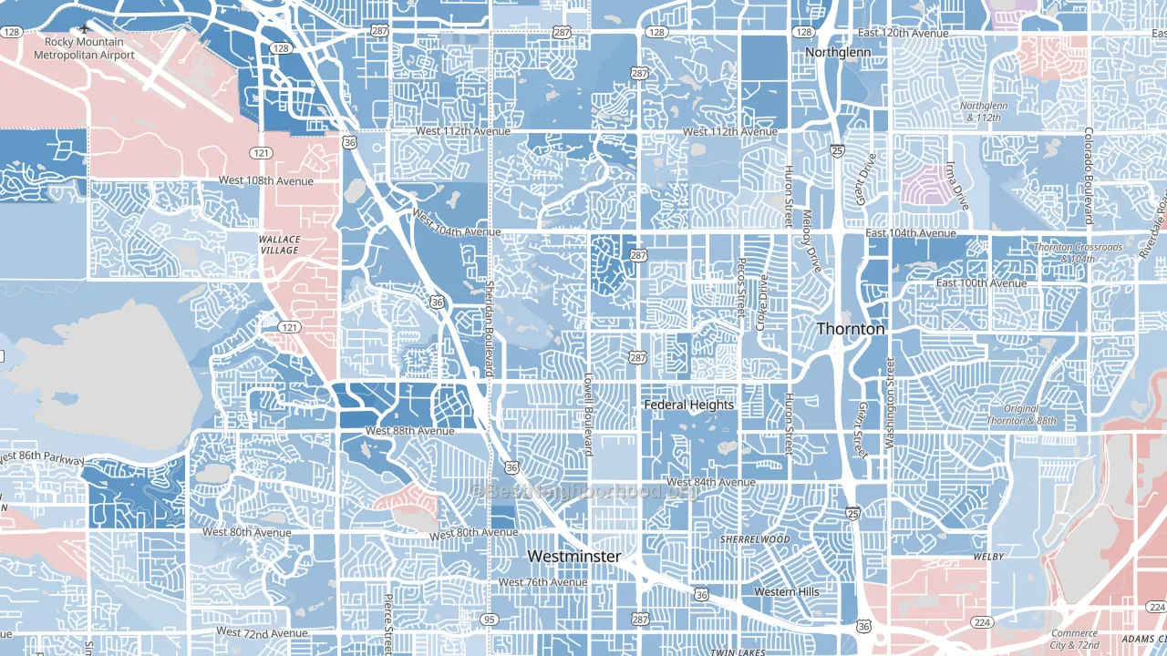 Westminster, CO block-group political-lean map