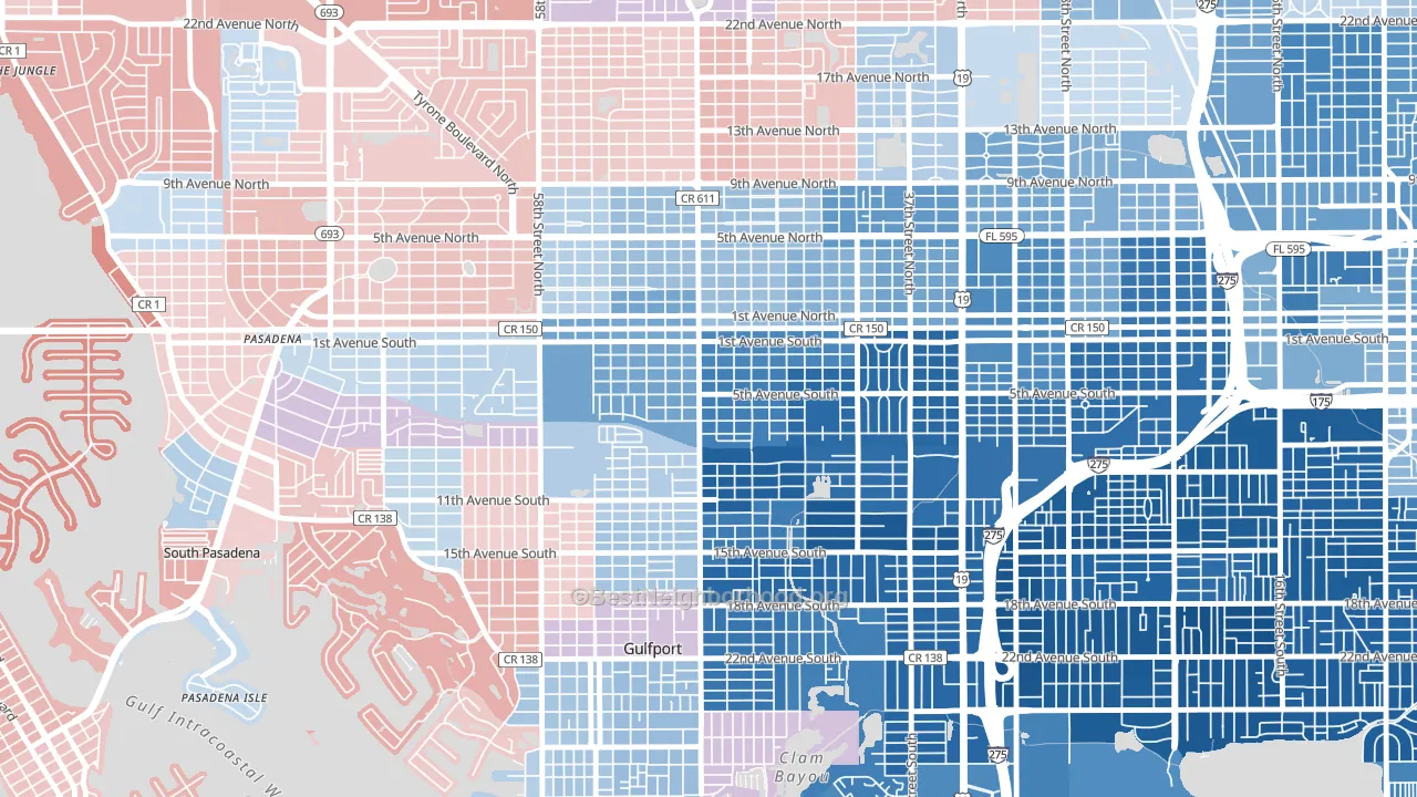 Westminster Heights, St. Petersburg, FL block-group political-lean map