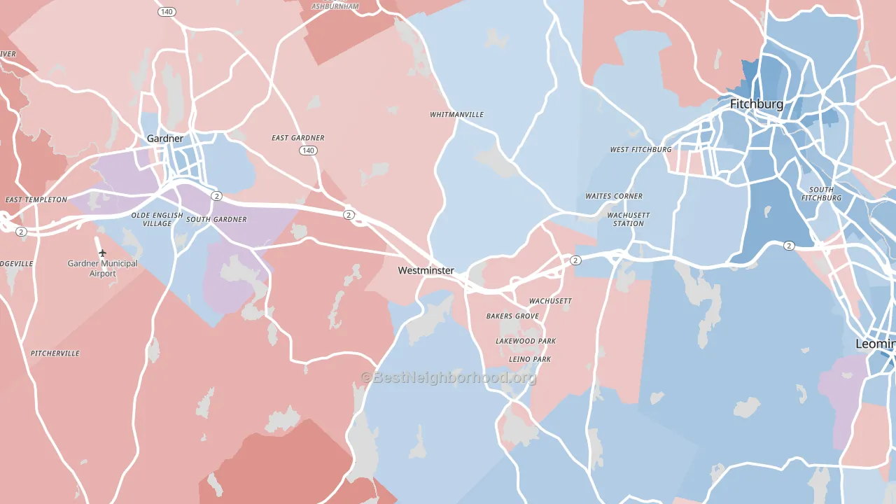 Westminster, MA block-group political-lean map