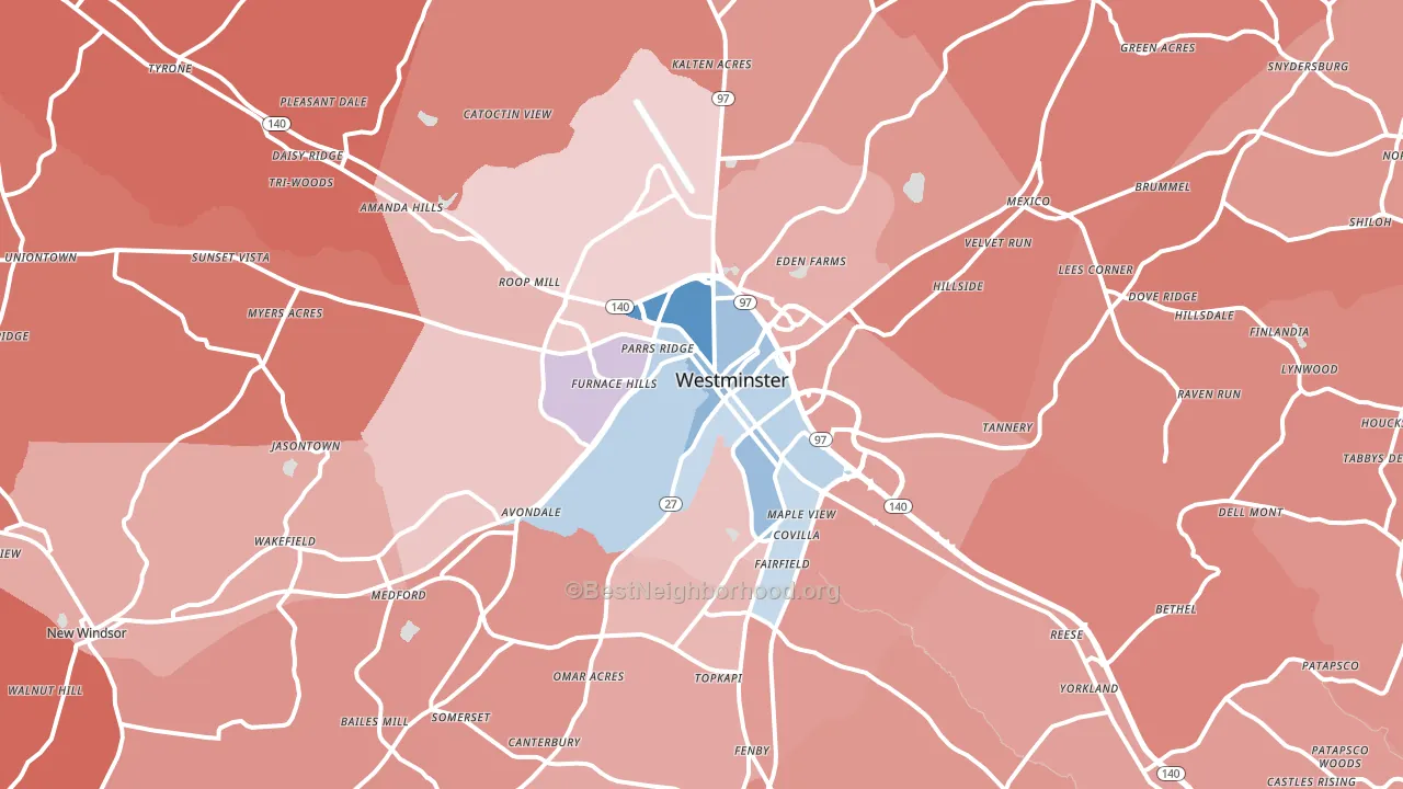 Westminster, MD block-group political-lean map