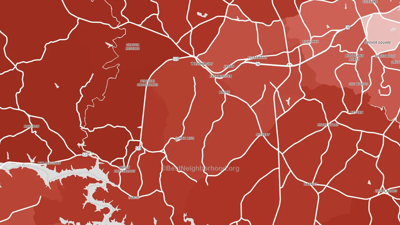 Westminster, SC block-group political-lean map