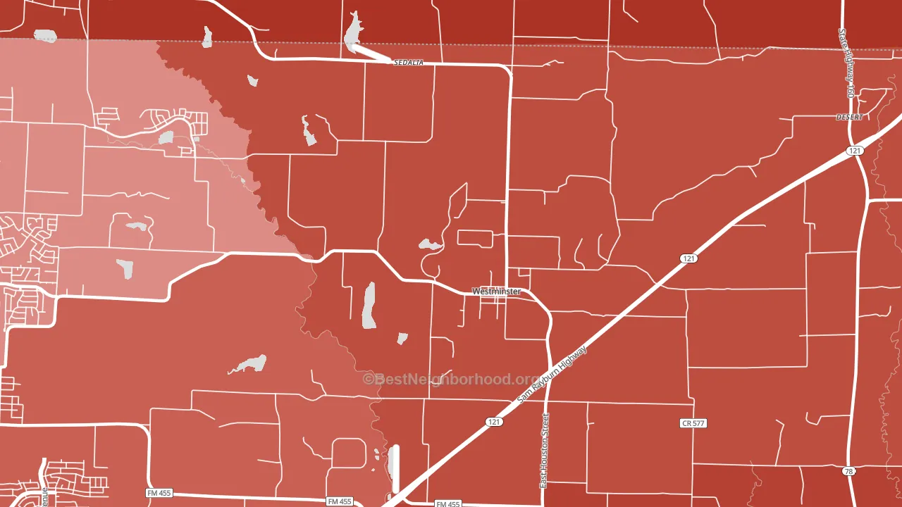 Westminster, TX block-group political-lean map