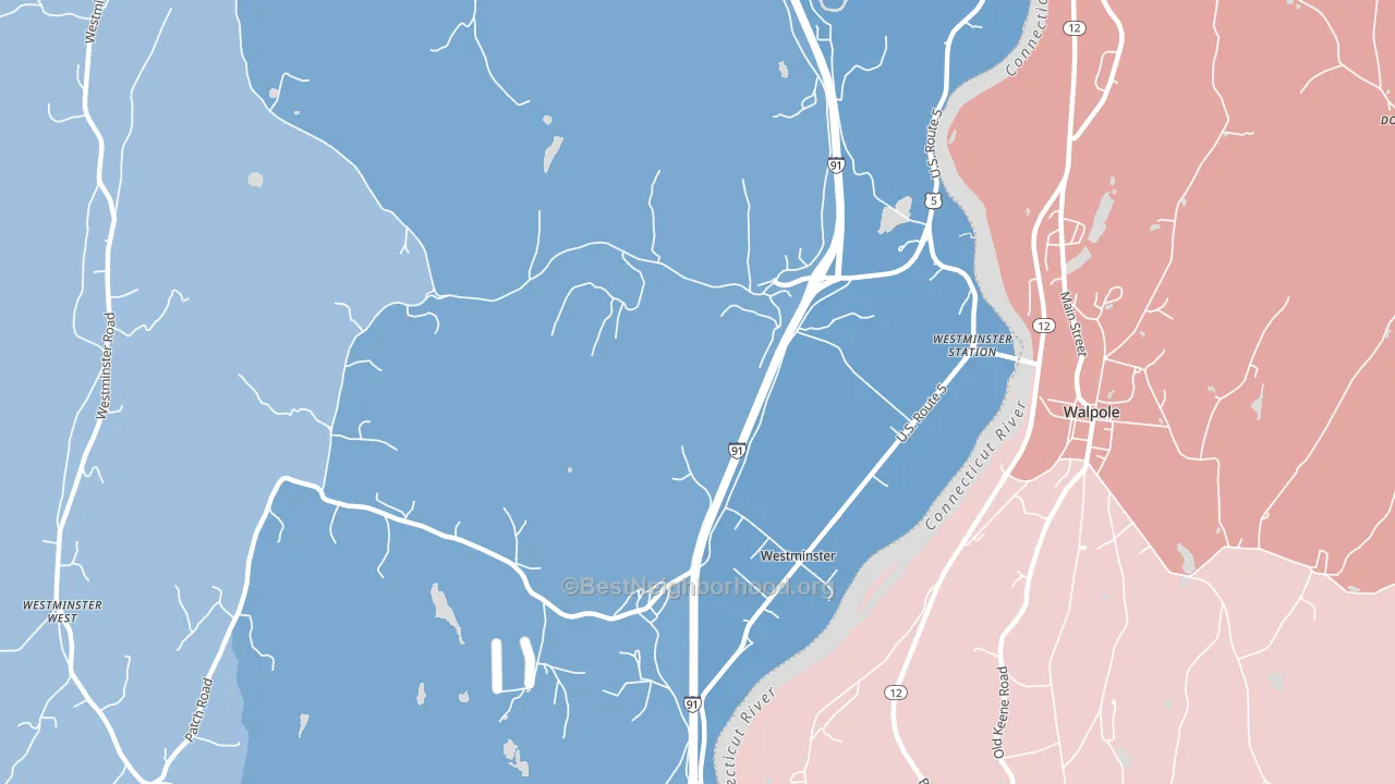 Westminster, VT block-group political-lean map
