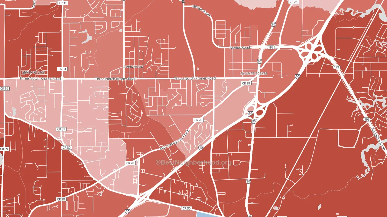 Westmont, Tillmans Corner, AL block-group political-lean map