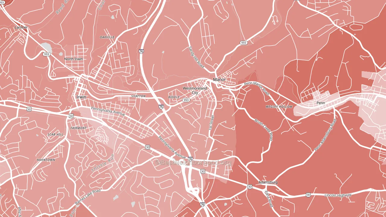 Westmoreland City, PA block-group political-lean map
