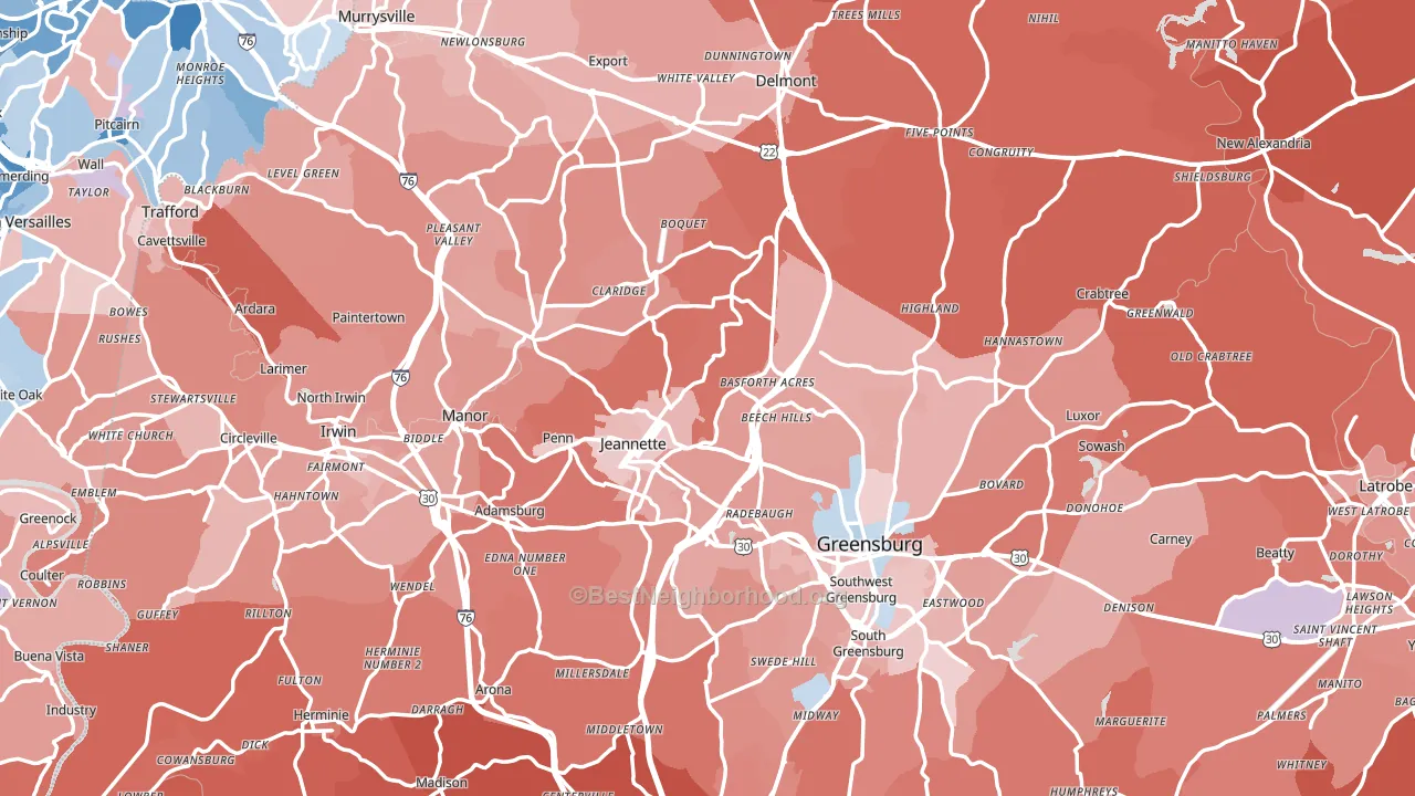 Westmoreland County, PA block-group political-lean map