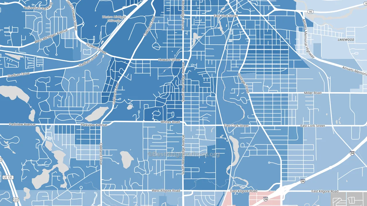 Westnedge Hill, Kalamazoo, MI block-group political-lean map