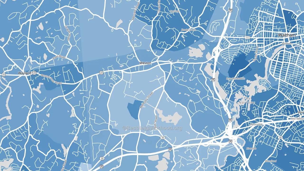 Weston, MA block-group political-lean map