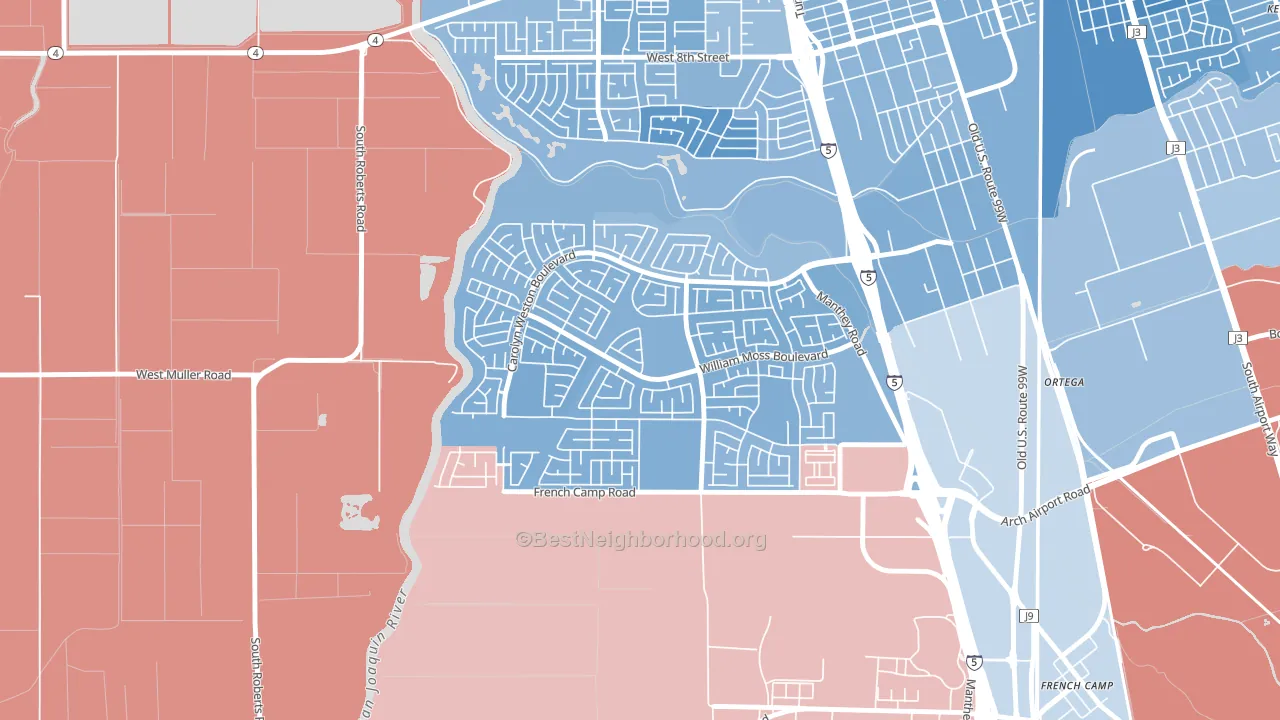 Weston Ranch, Stockton, CA block-group political-lean map