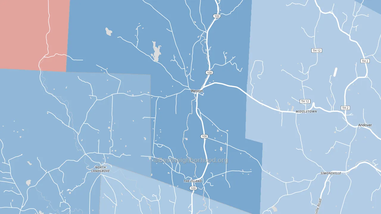 Weston, VT block-group political-lean map
