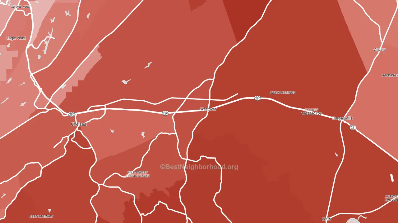 Westover, AL block-group political-lean map