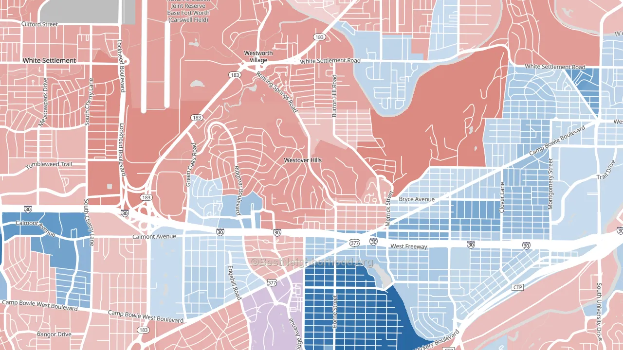 Westover Hills, TX block-group political-lean map