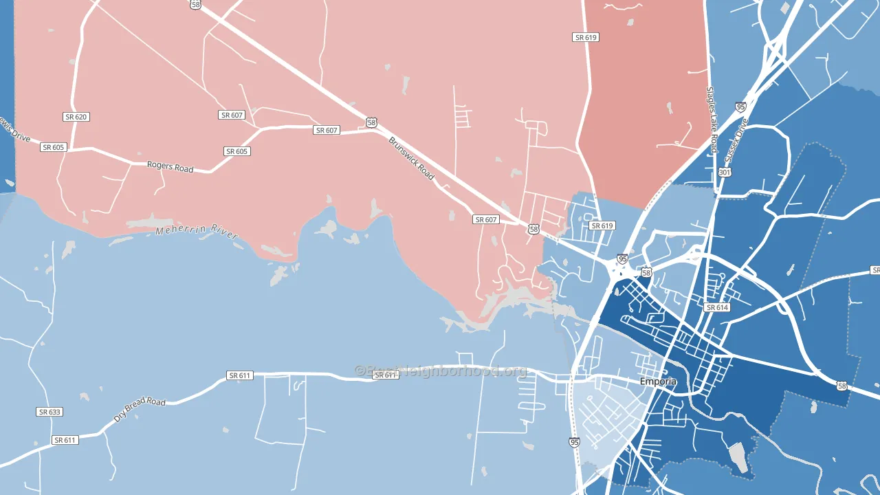 Westover Hills, VA block-group political-lean map