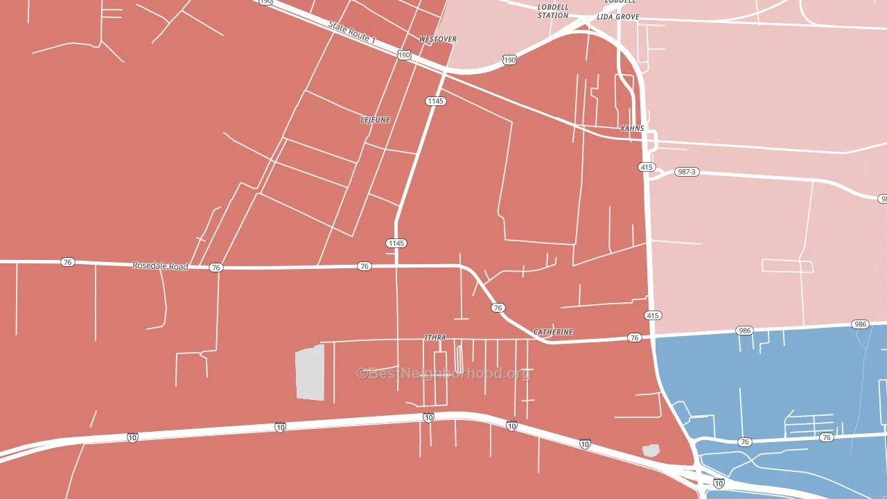 Westover, LA block-group political-lean map