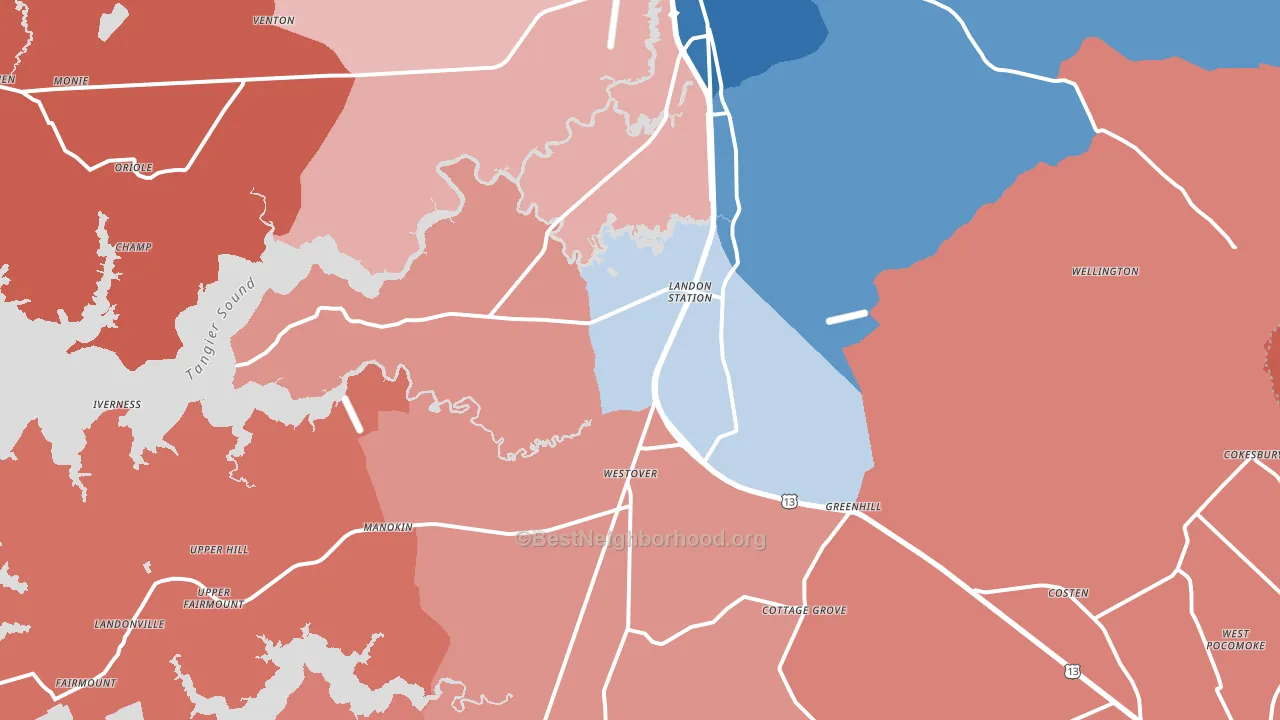 Westover, MD block-group political-lean map