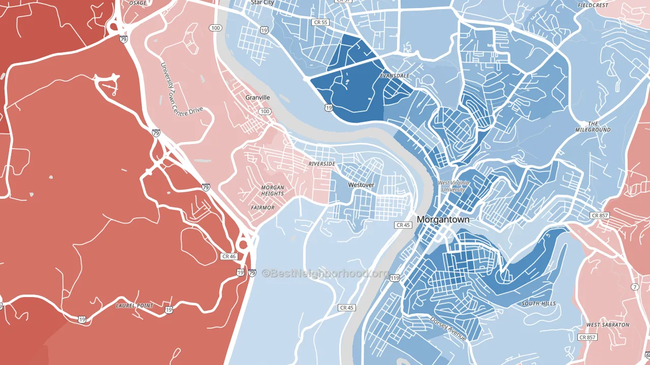 Westover, WV block-group political-lean map