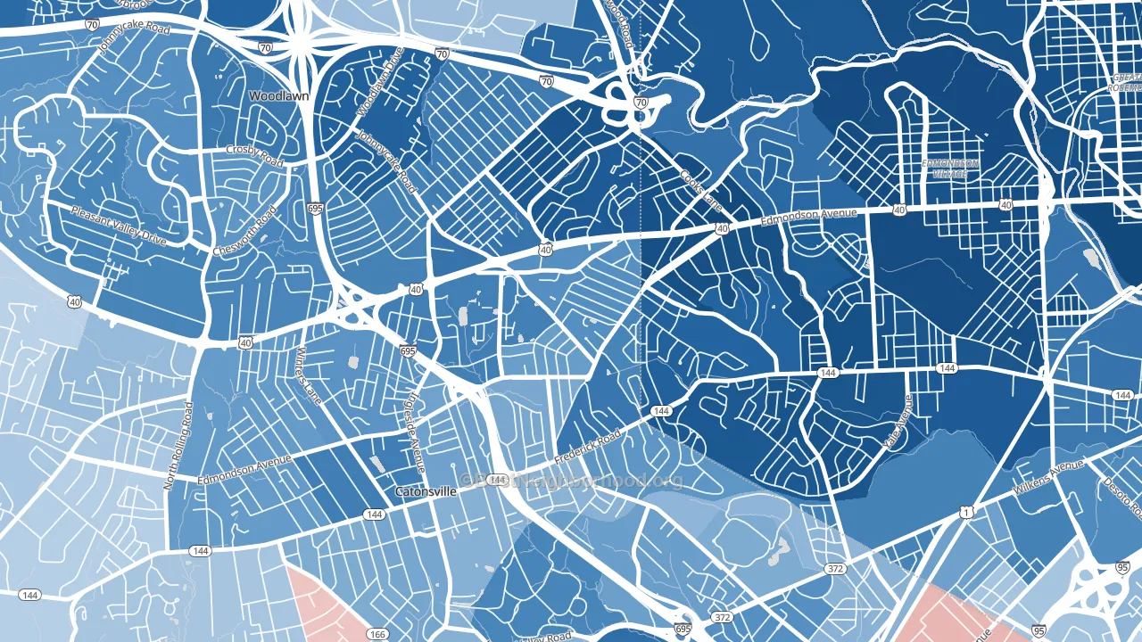 Westowne, Catonsville, MD block-group political-lean map
