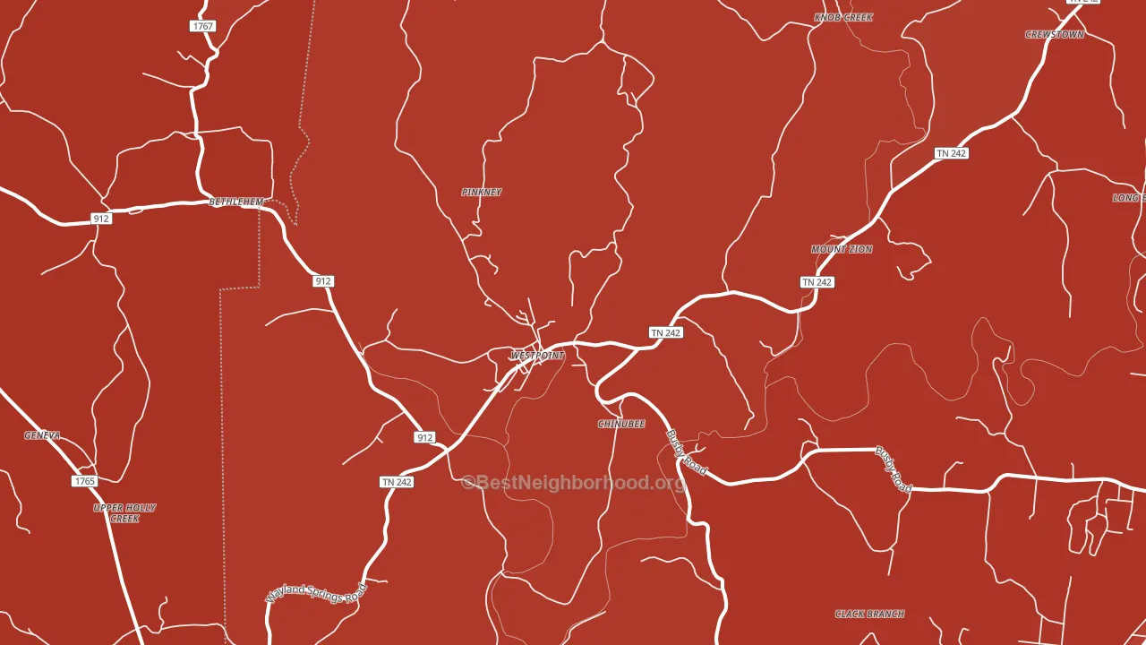 Westpoint, TN block-group political-lean map