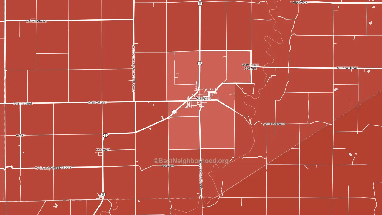 Westport, IN block-group political-lean map