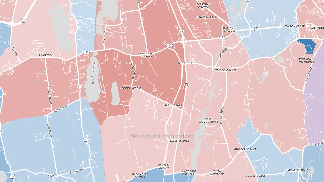 Westport, MA block-group political-lean map