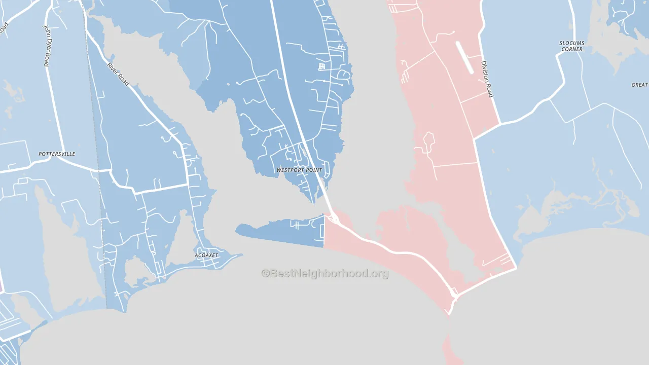 Westport Point, MA block-group political-lean map