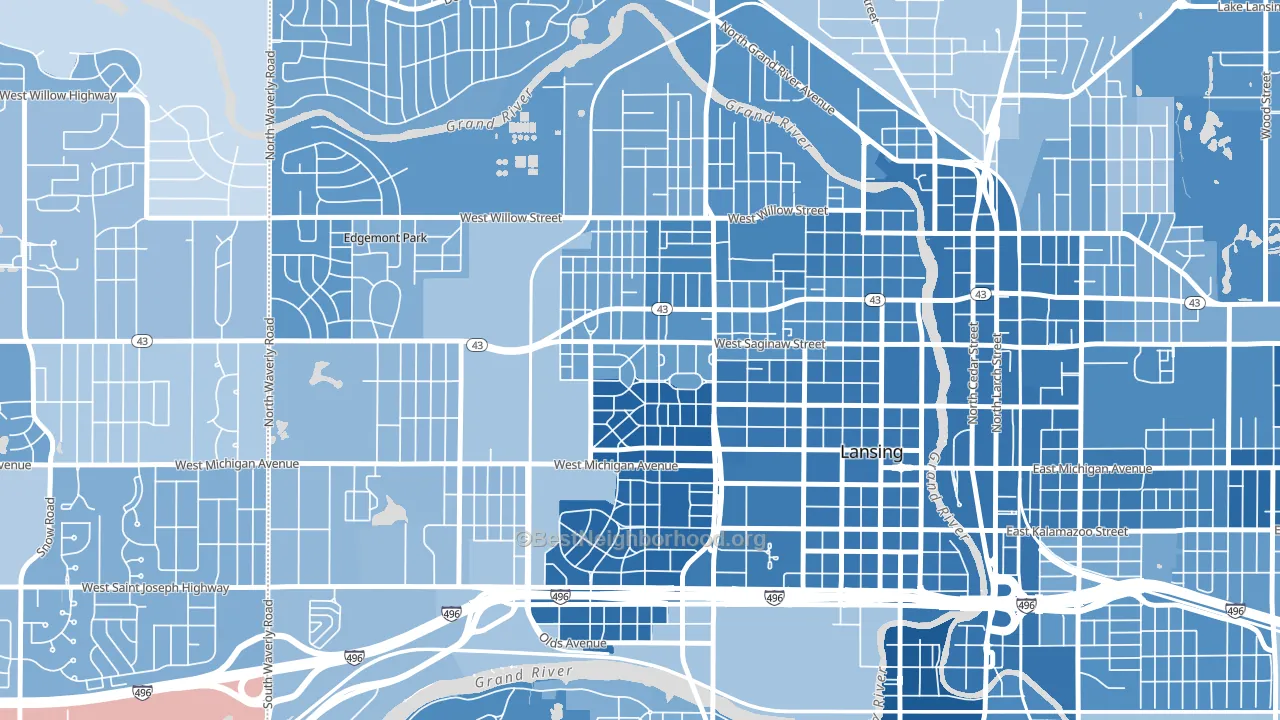 Westside Lansing, Lansing, MI block-group political-lean map