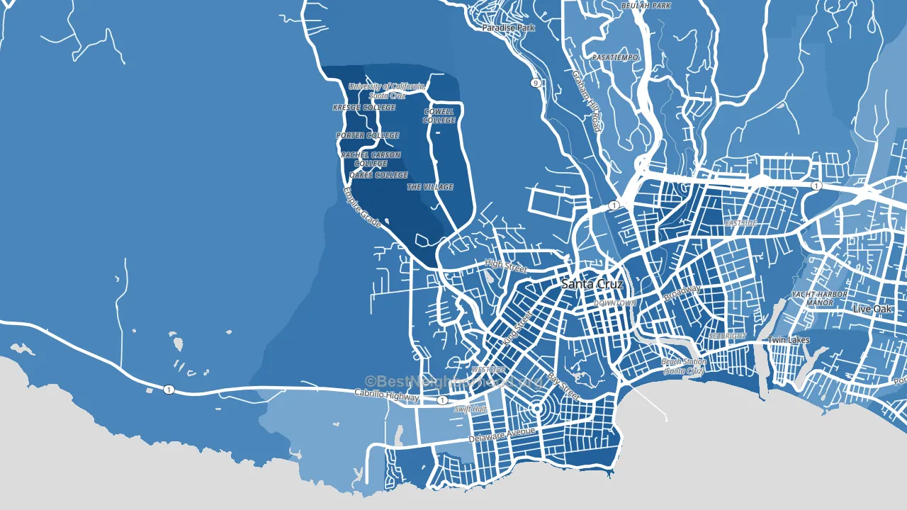 Westside, Santa Cruz, CA block-group political-lean map