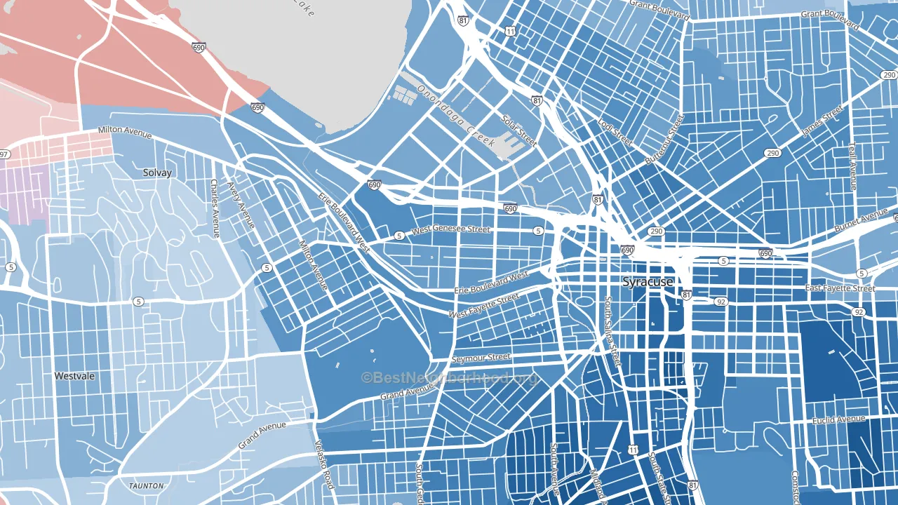 Westside, Syracuse, NY block-group political-lean map