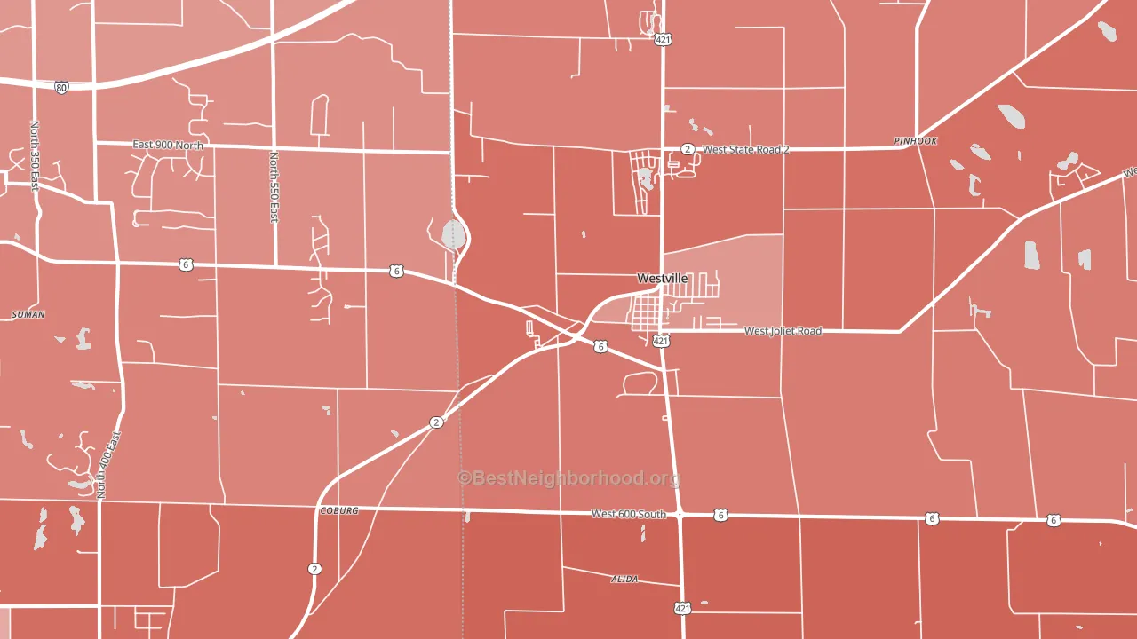 Westville, IN block-group political-lean map