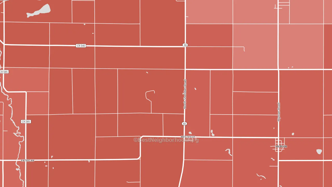 Westville, MI block-group political-lean map