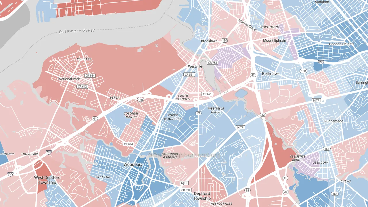 Westville, NJ block-group political-lean map