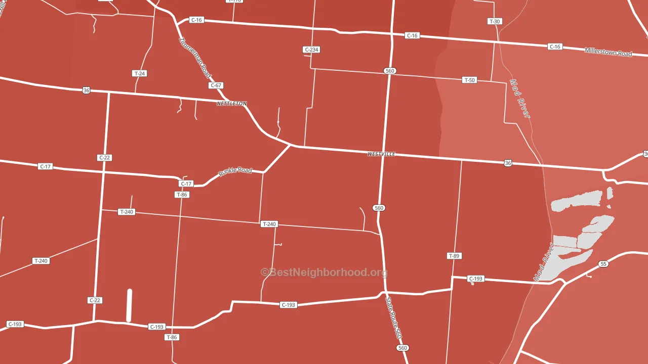 Westville, OH block-group political-lean map