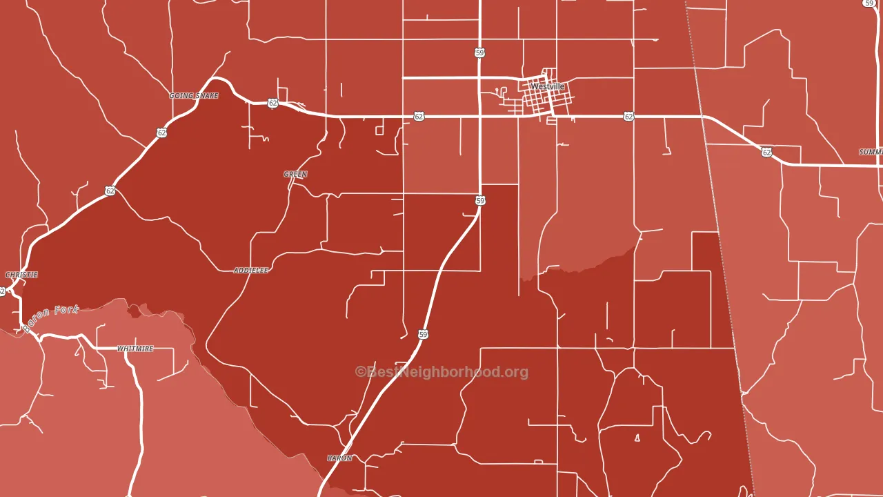 Westville, OK block-group political-lean map