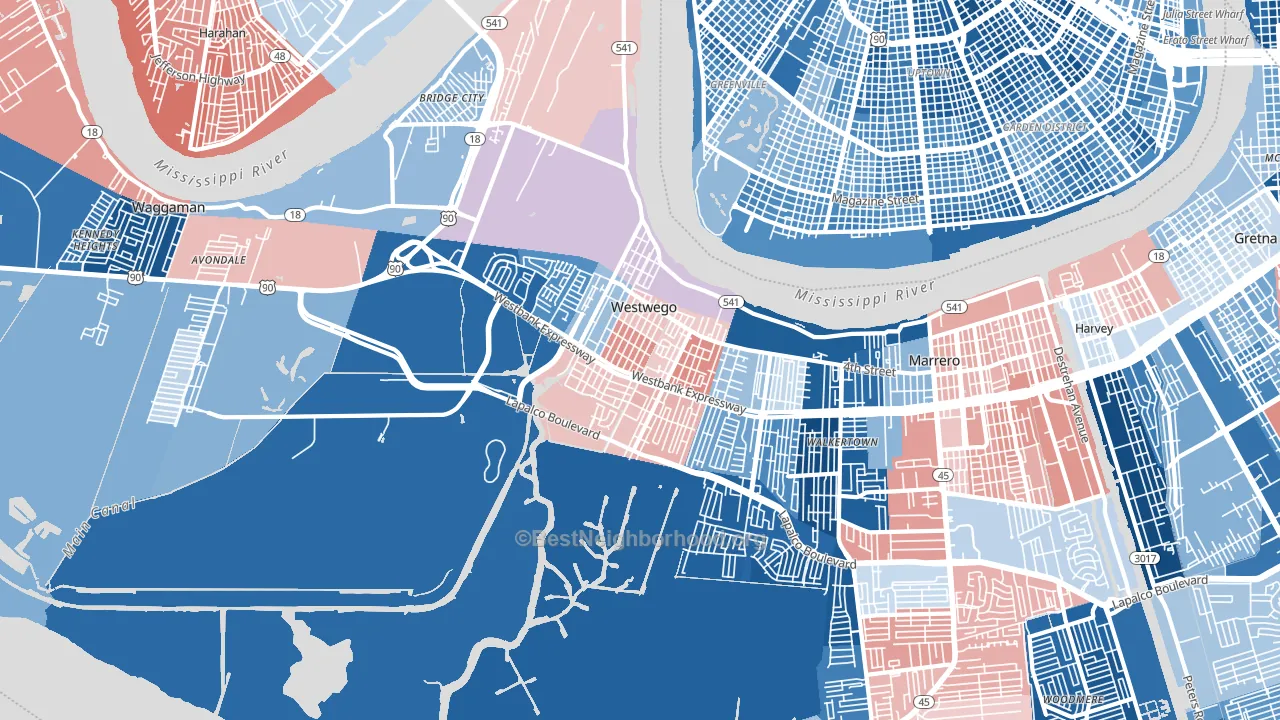 Westwego, LA block-group political-lean map