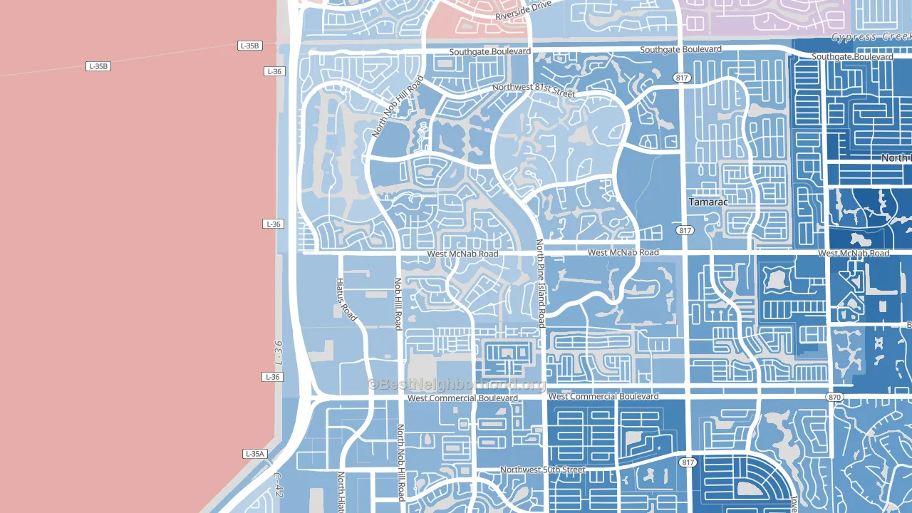 Westwood Community-North, Tamarac, FL block-group political-lean map