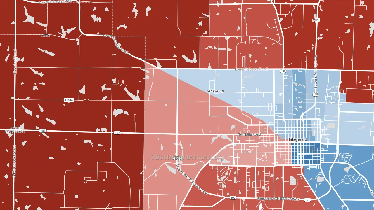 Westwood, GA block-group political-lean map