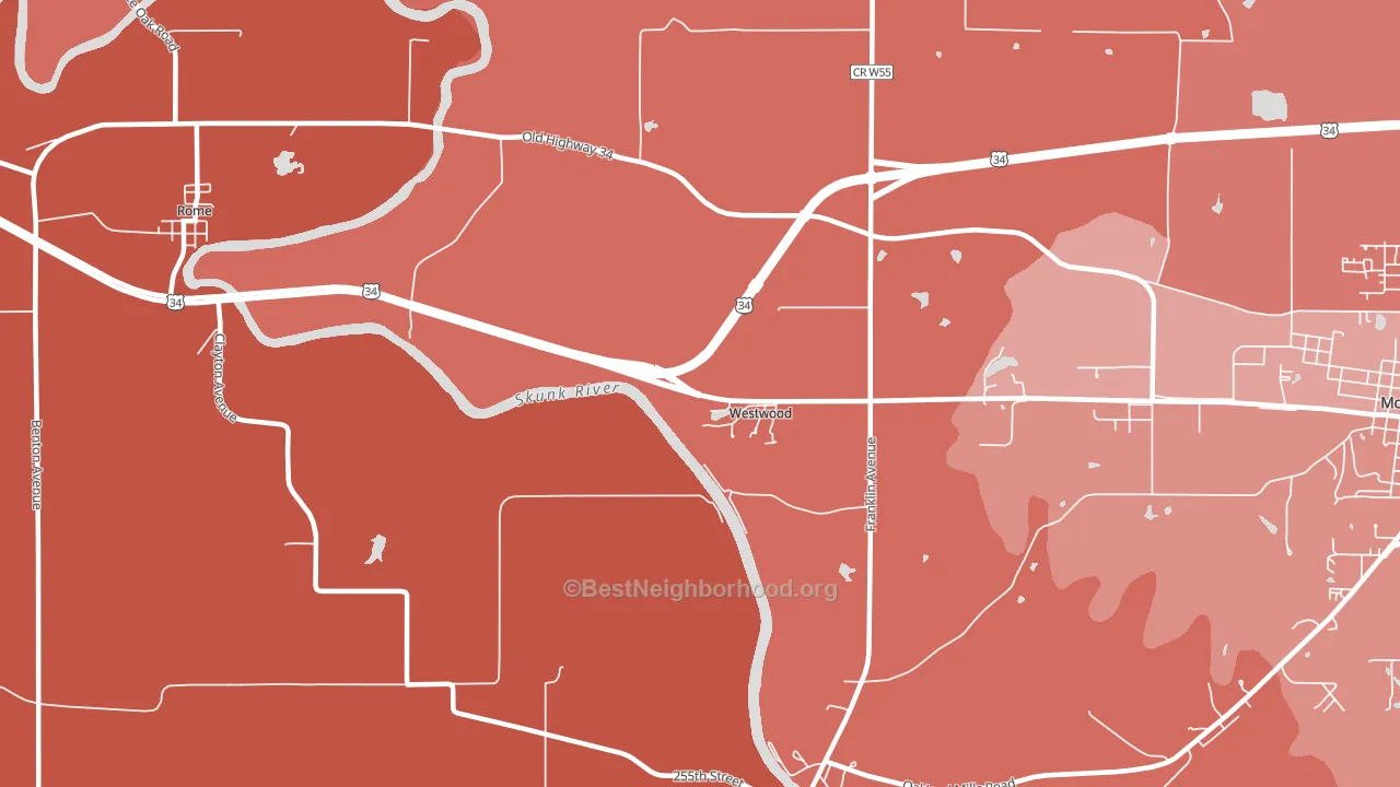 Westwood, IA block-group political-lean map