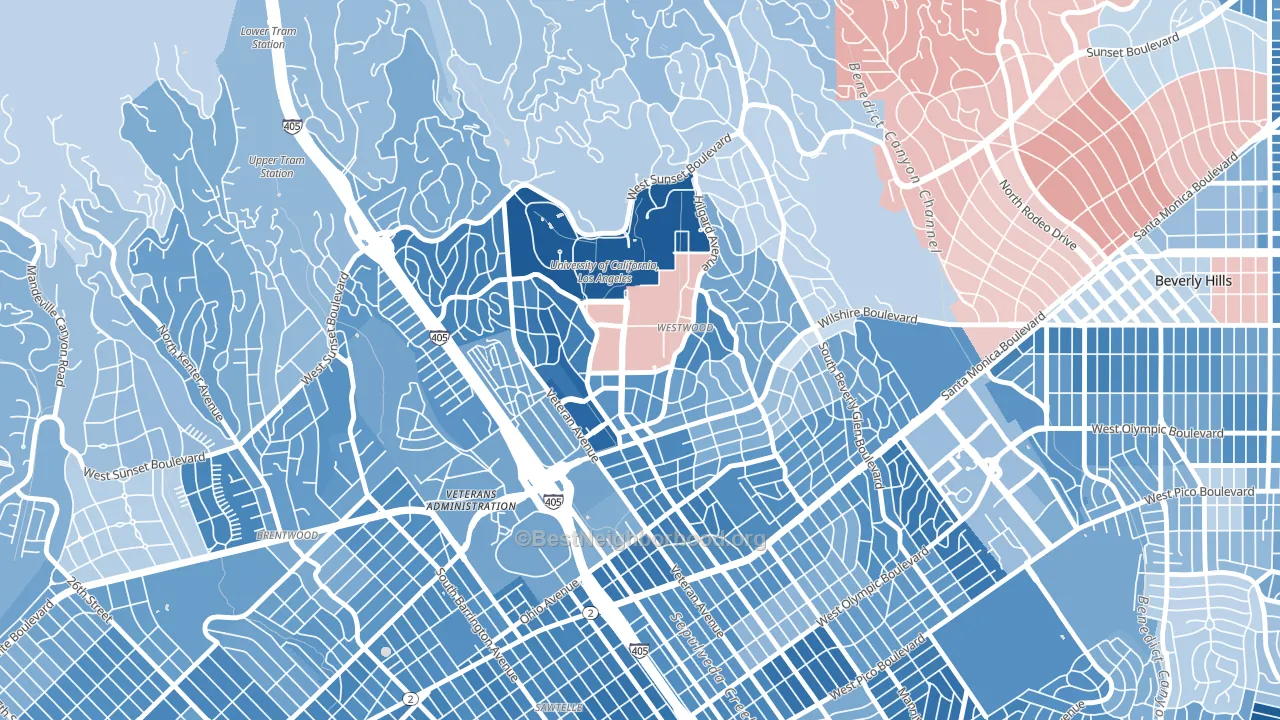 Westwood, Los Angeles, CA block-group political-lean map