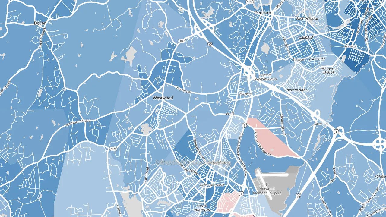 Westwood, MA block-group political-lean map