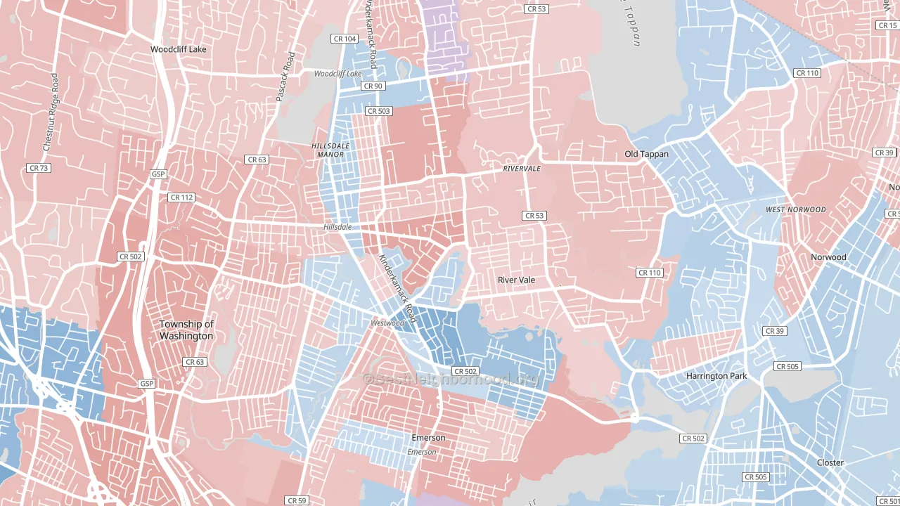 Westwood, NJ block-group political-lean map