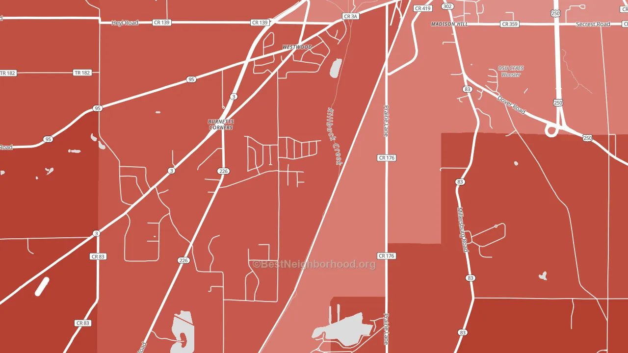 Westwood, OH block-group political-lean map