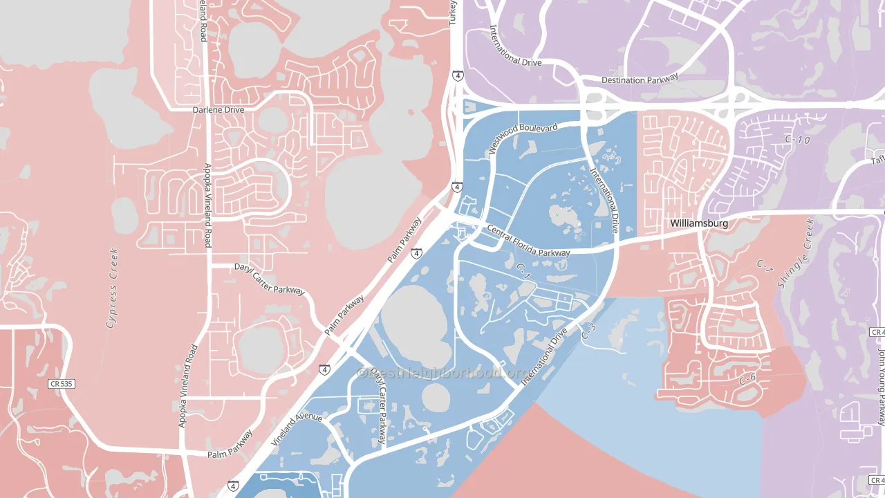 Westwood, Orlando, FL block-group political-lean map