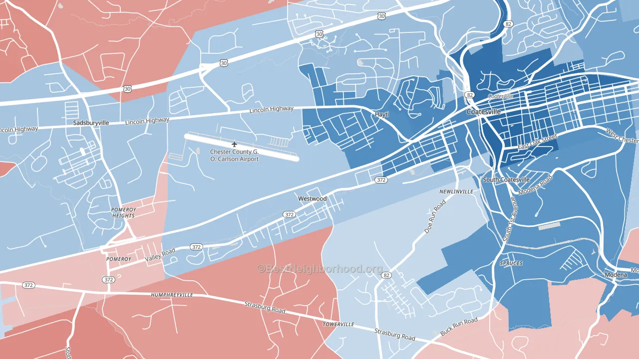 Westwood, PA block-group political-lean map