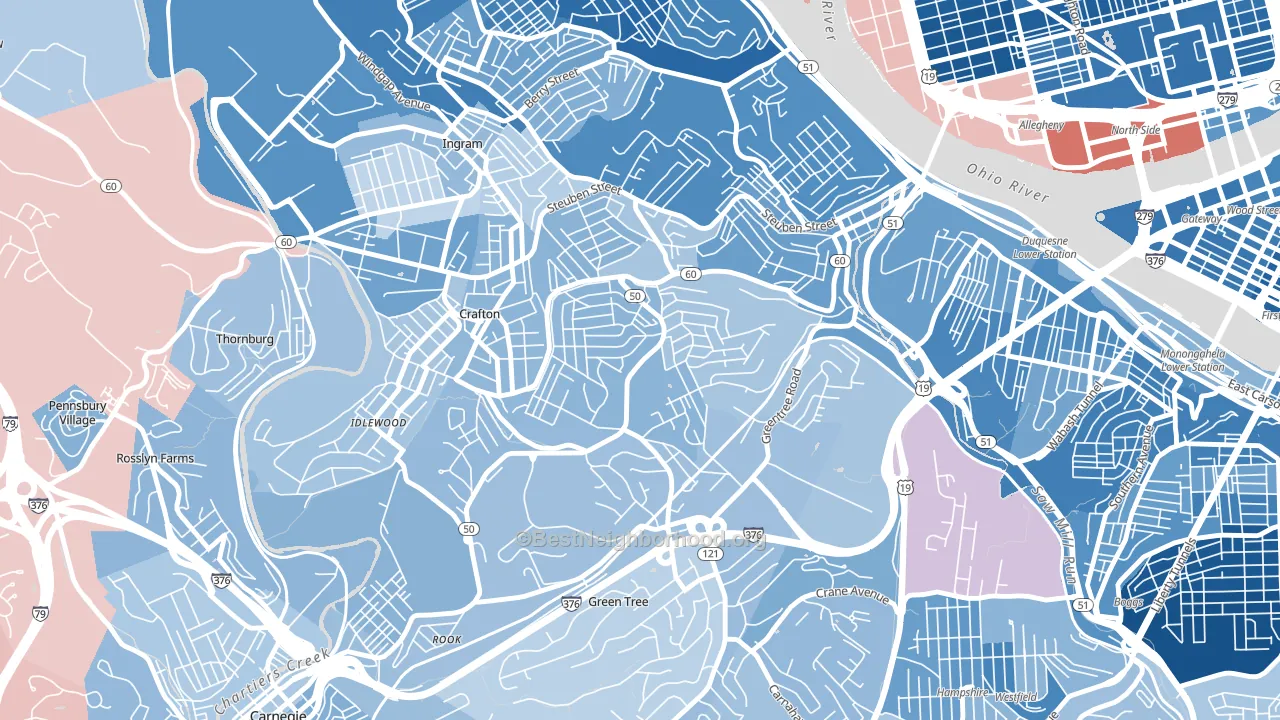 Westwood, Pittsburgh, PA block-group political-lean map