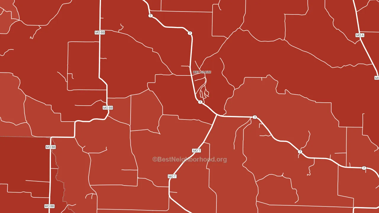 Wet Glaize, MO block-group political-lean map