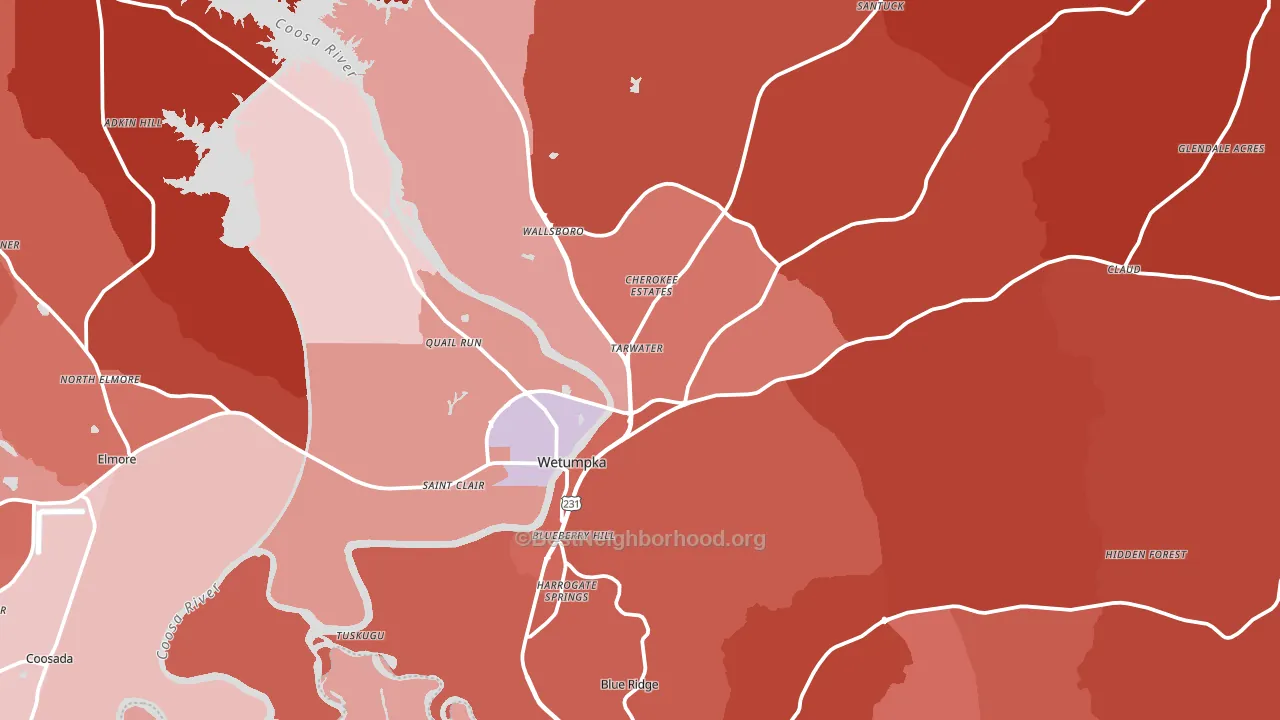 Wetumpka, AL block-group political-lean map